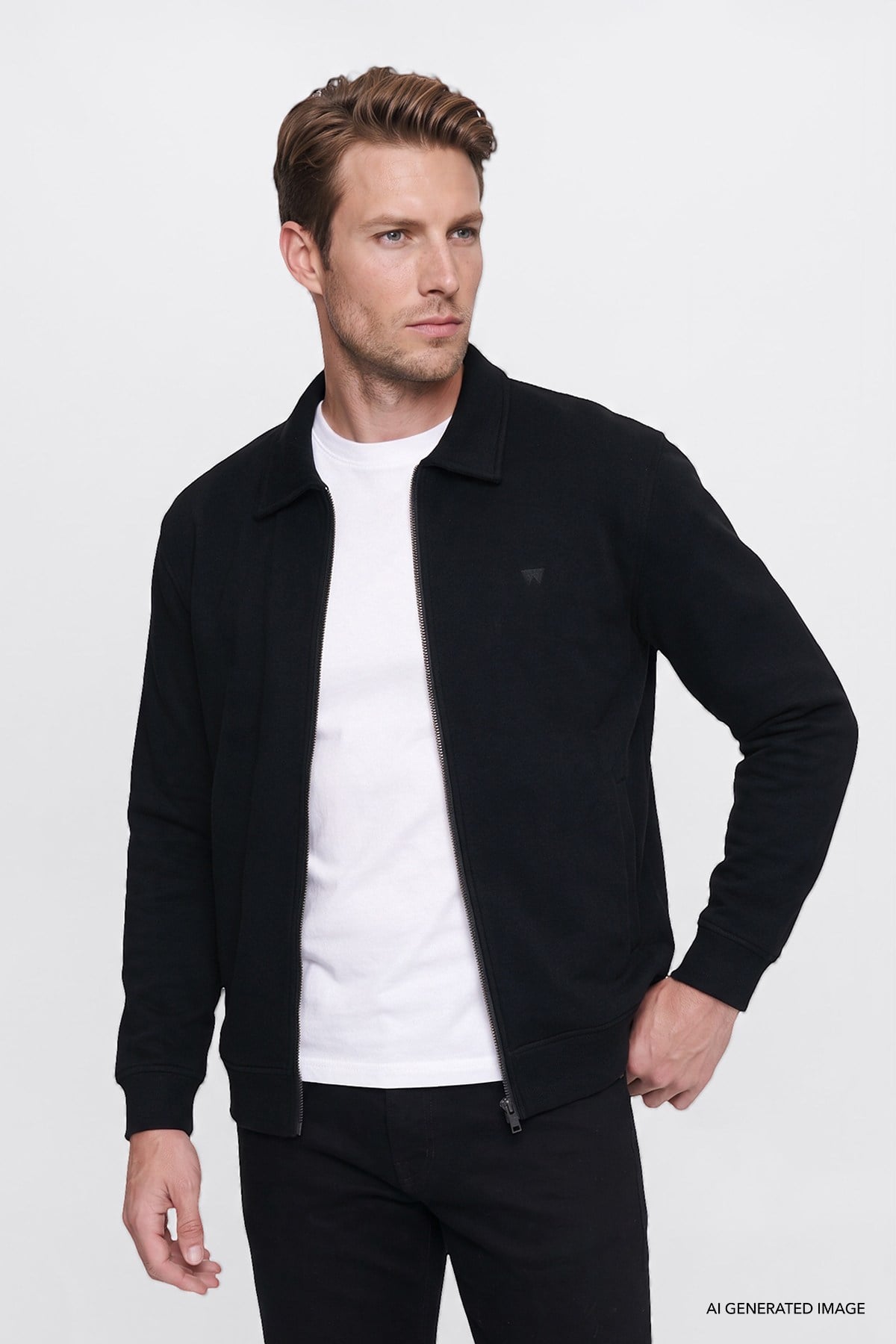 Wrangler Erkek Pamuklu Relaxed Fit Dik Yaka Fermuarlı Selanik Örgü Sweatshirt-W2620068 - Wrangler - W2620068