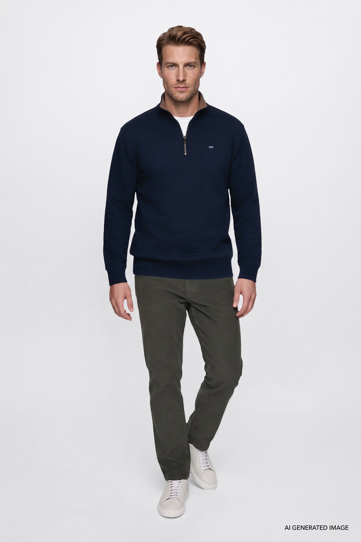 Wrangler Erkek Pamuklu Selanik Regular Fit Normal Kesim Fermuarlı Dik Yaka Sweatshirt - Wrangler - W2620081-L