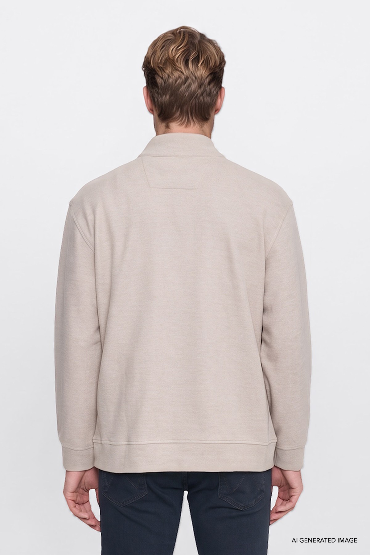 Wrangler Erkek Pamuklu Selanik Regular Fit Yarım Fermuar Bej Sweatshirt - W2620081 - Wrangler - W2620081-B