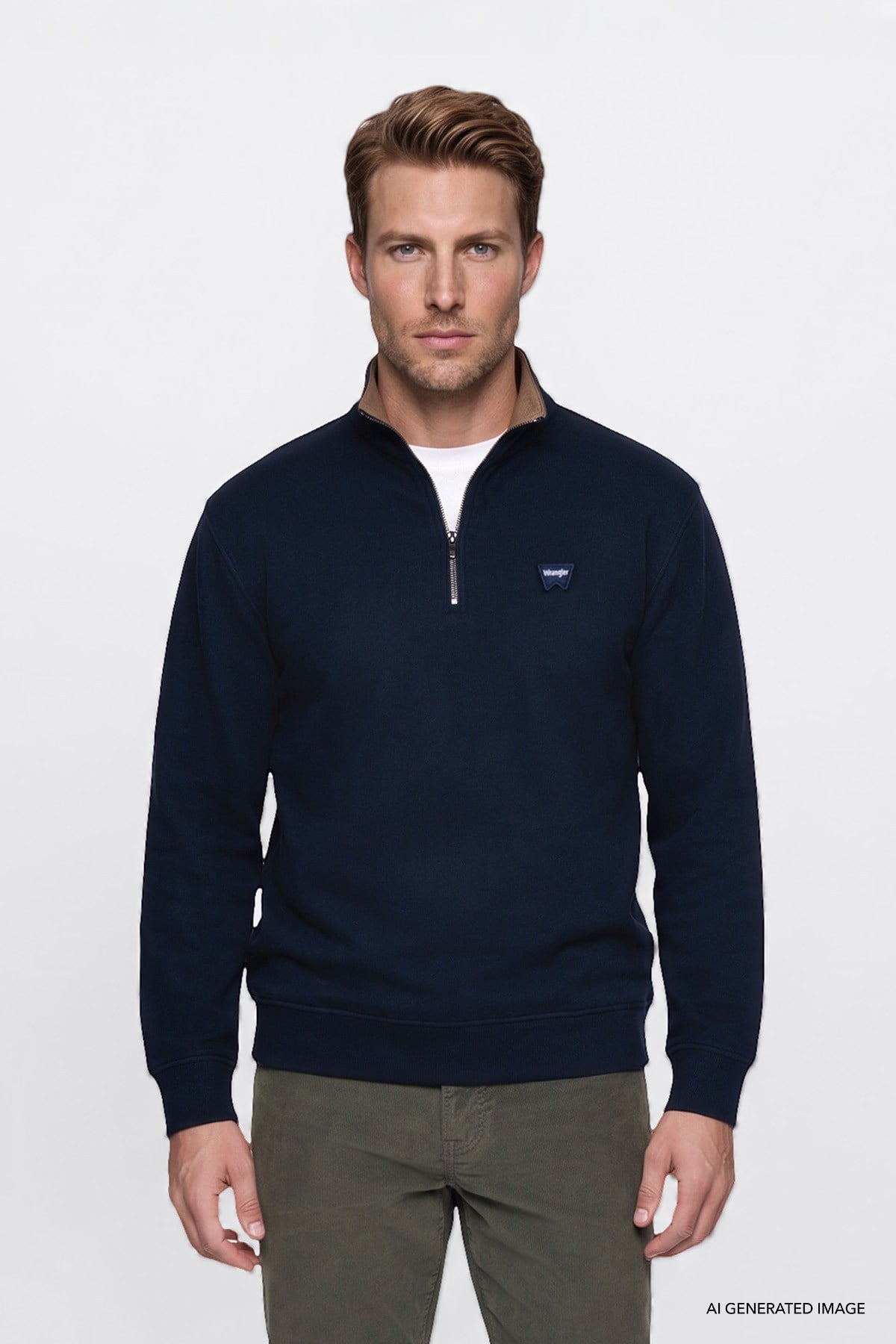 Wrangler Erkek Pamuklu Selanik Regular Fit Normal Kesim Fermuarlı Dik Yaka Sweatshirt - Wrangler - W2620081-L