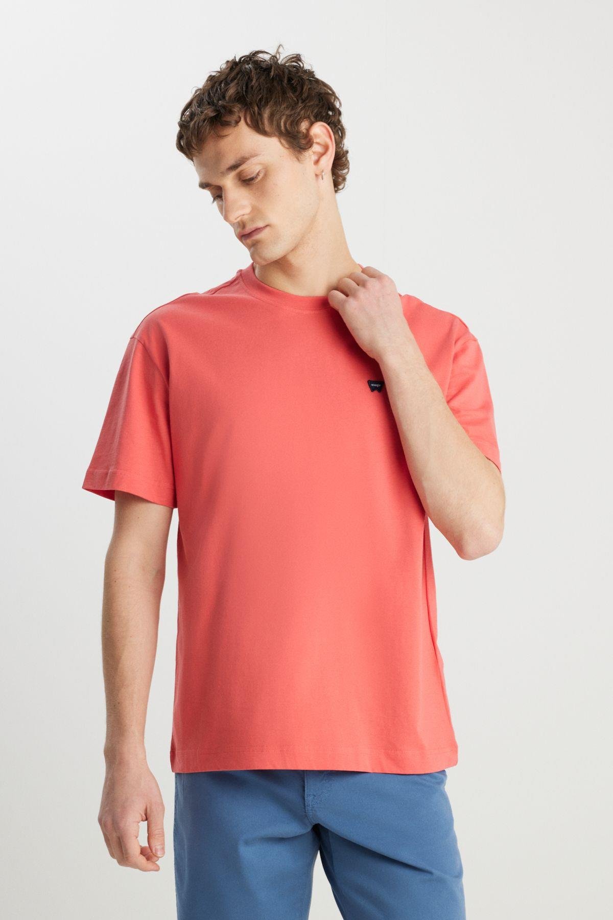 Wrangler Erkek Regular Fit Bisiklet Yaka %100 Pamuk Pembe T-Shirt - W7NM20387733L - Wrangler - W7NM20387733L