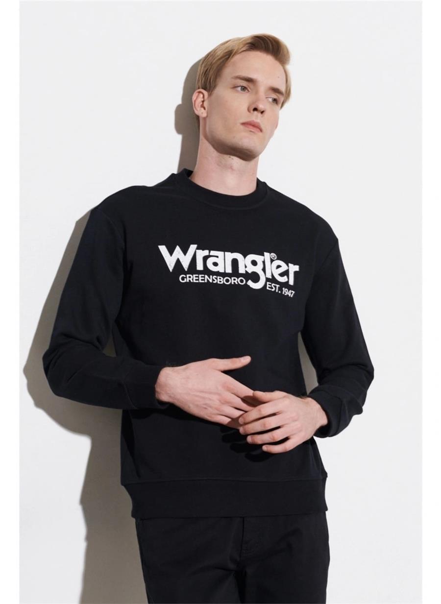 Wrangler Erkek Regular Fit Normal Kesim Pamuklu Sıfır Yaka Siyah Sweatshirt - W212025001 - Wrangler - W212025