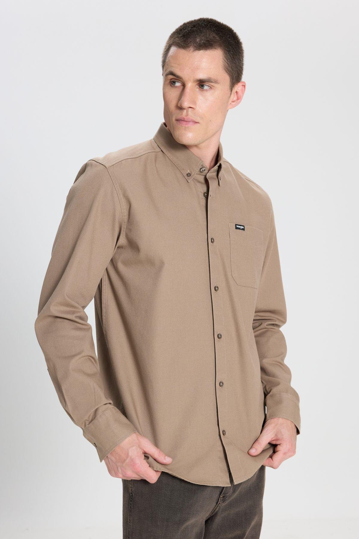 Wrangler Erkek Regular Fit Normal Kesim Pamuk Cep Detaylı Vizon Gömlek - 5003211792 - Wrangler - 5003211792
