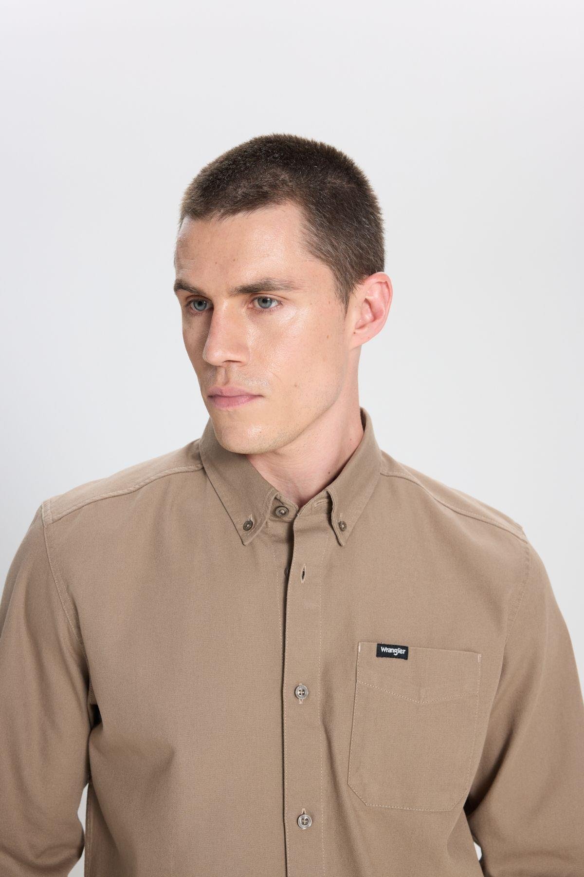 Wrangler Erkek Regular Fit Normal Kesim Pamuk Cep Detaylı Vizon Gömlek - 5003211792 - Wrangler - 5003211792