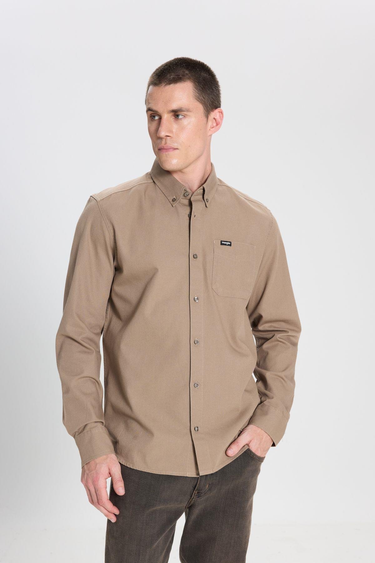 Wrangler Erkek Regular Fit Normal Kesim Pamuk Cep Detaylı Vizon Gömlek - 5003211792 - Wrangler - 5003211792