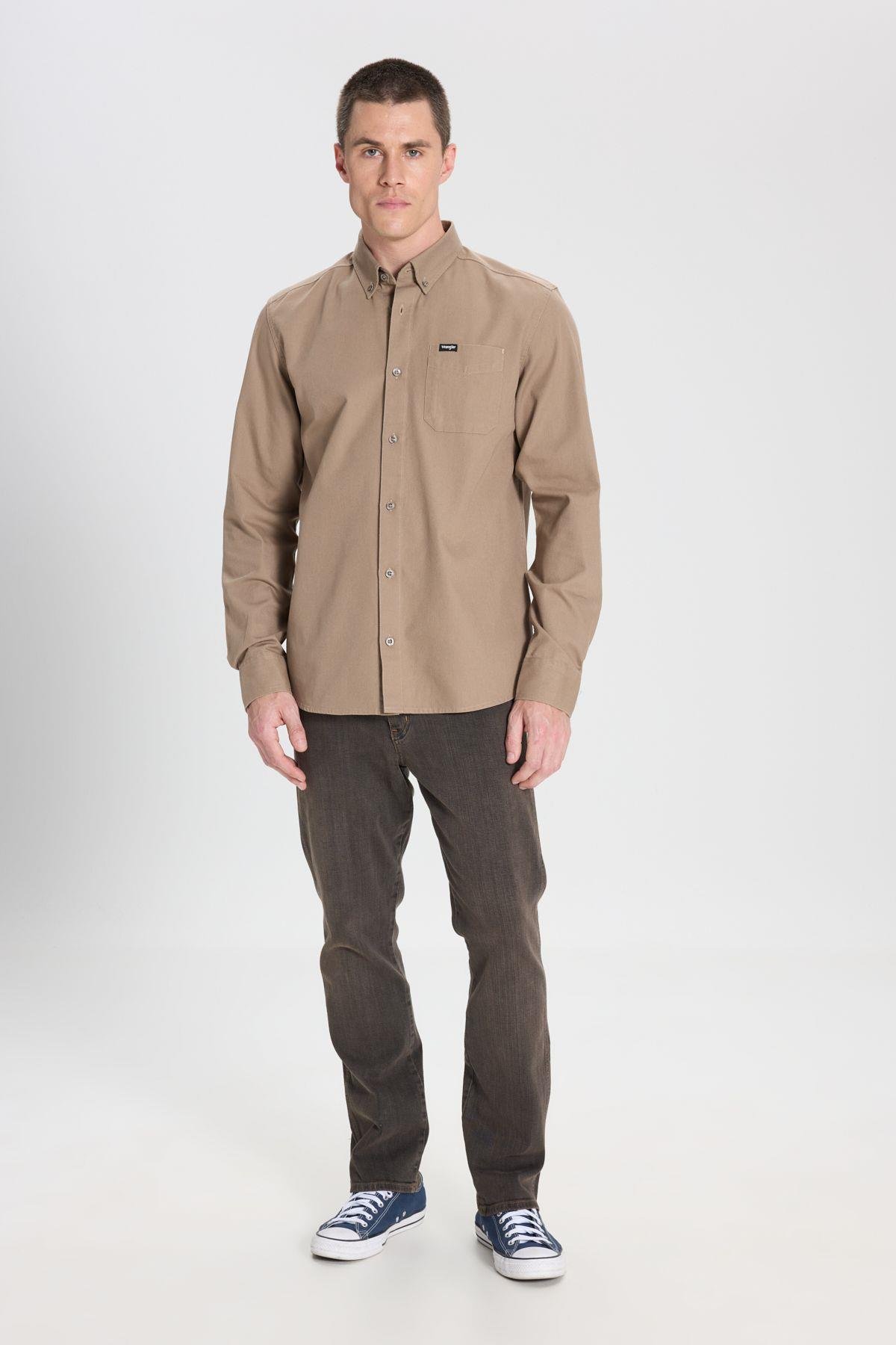 Wrangler Erkek Regular Fit Normal Kesim Pamuk Cep Detaylı Vizon Gömlek - 5003211792 - Wrangler - 5003211792