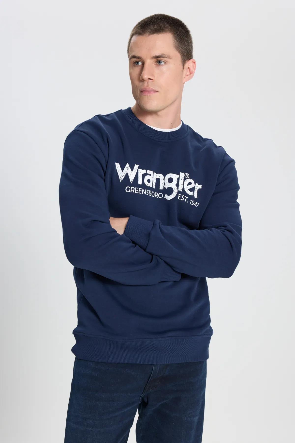 Wrangler Erkek Regular Fit Normal Kesim Pamuklu Sıfır Yaka Siyah Sweatshirt - W212025001 - Wrangler - W212025