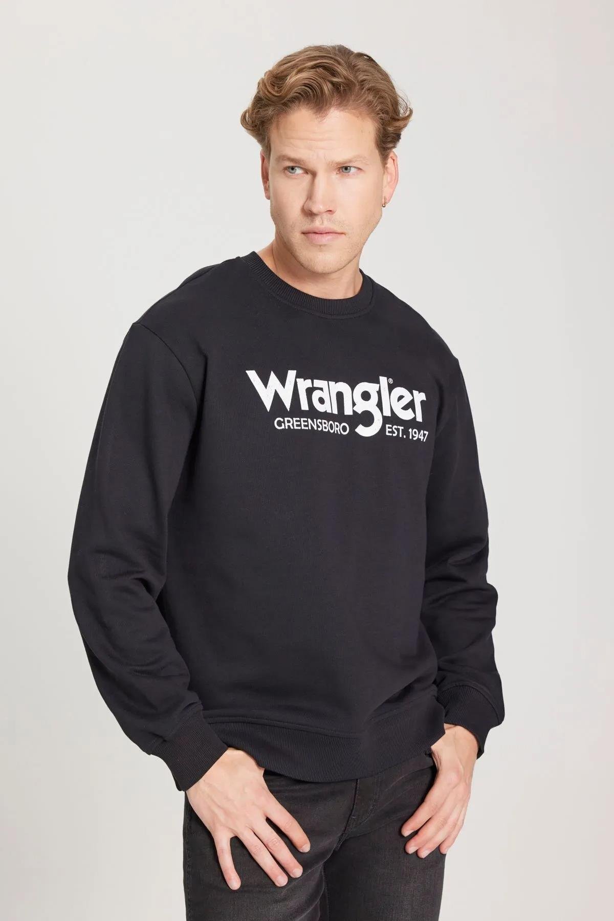Wrangler Erkek Regular Fit Normal Kesim Pamuklu Sıfır Yaka Siyah Sweatshirt - W212025001 - Wrangler - W212025