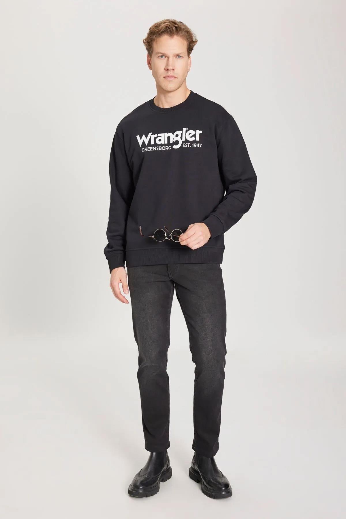 Wrangler Erkek Regular Fit Normal Kesim Pamuklu Sıfır Yaka Siyah Sweatshirt - W212025001 - Wrangler - W212025