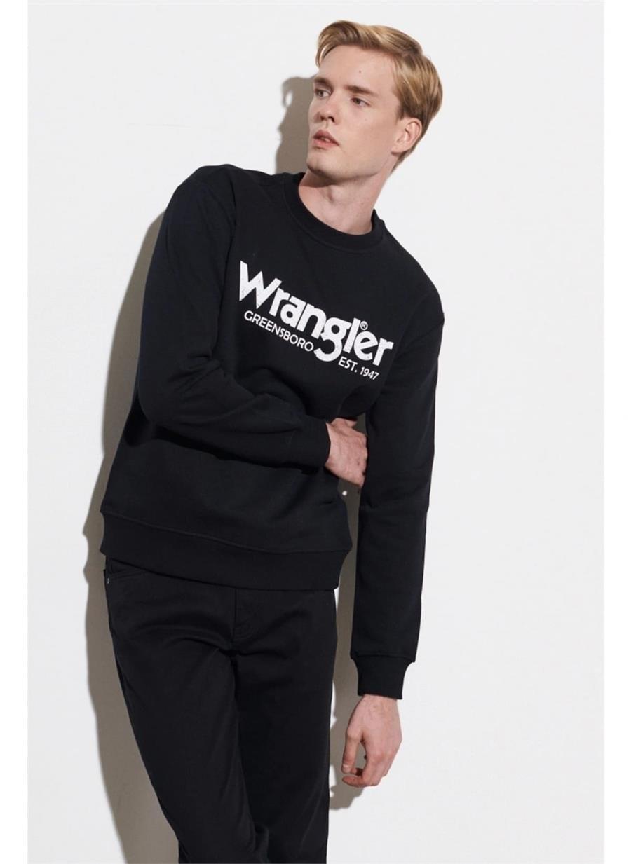 Wrangler Erkek Regular Fit Normal Kesim Pamuklu Sıfır Yaka Siyah Sweatshirt - W212025001 - Wrangler - W212025