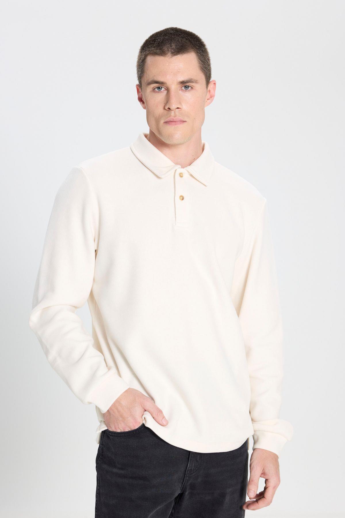 Wrangler Erkek Regular Fit Polo Yaka Uzun Kollu T-shirt Ekru Sweatshirt - W242728 - Wrangler - muk-W242728