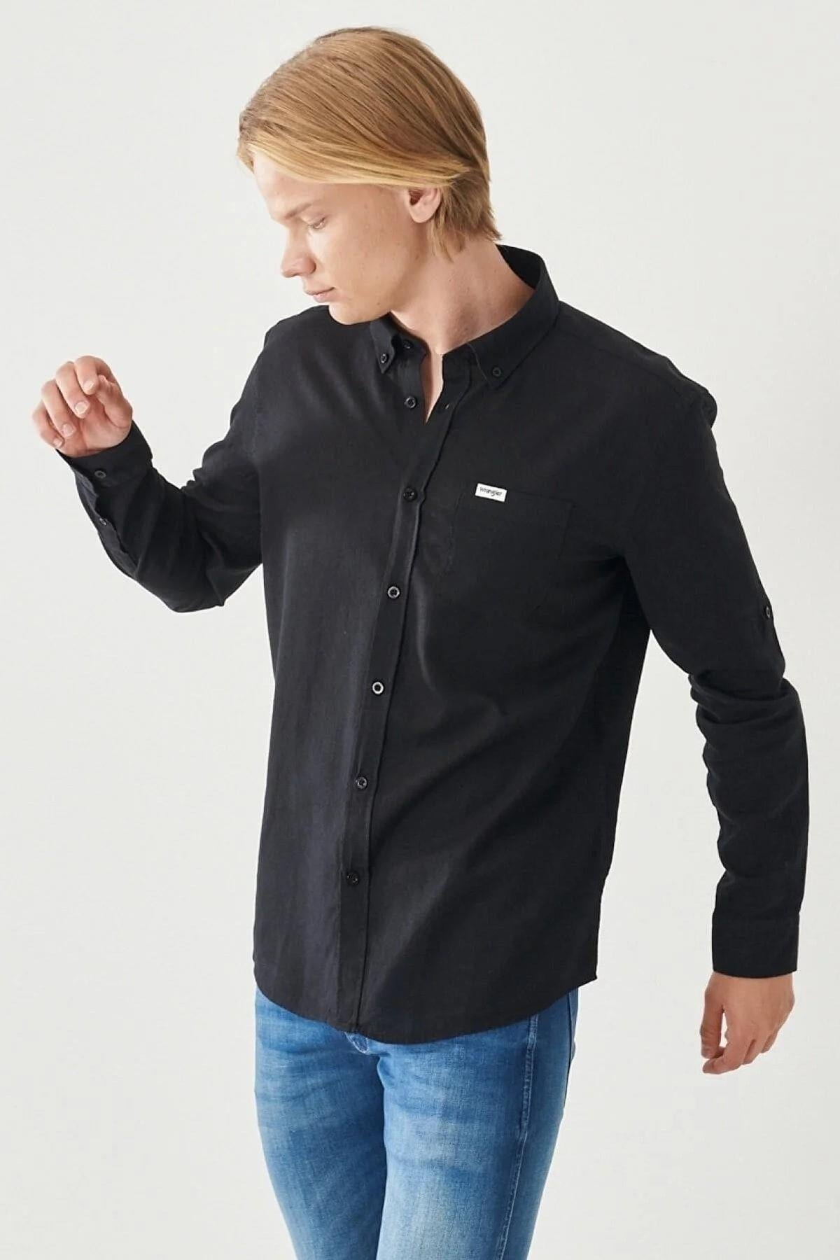 Wrangler Erkek Regular Fit Rahat Kesim Ls Siyah Gömlek - W211841 - Wrangler - W211841