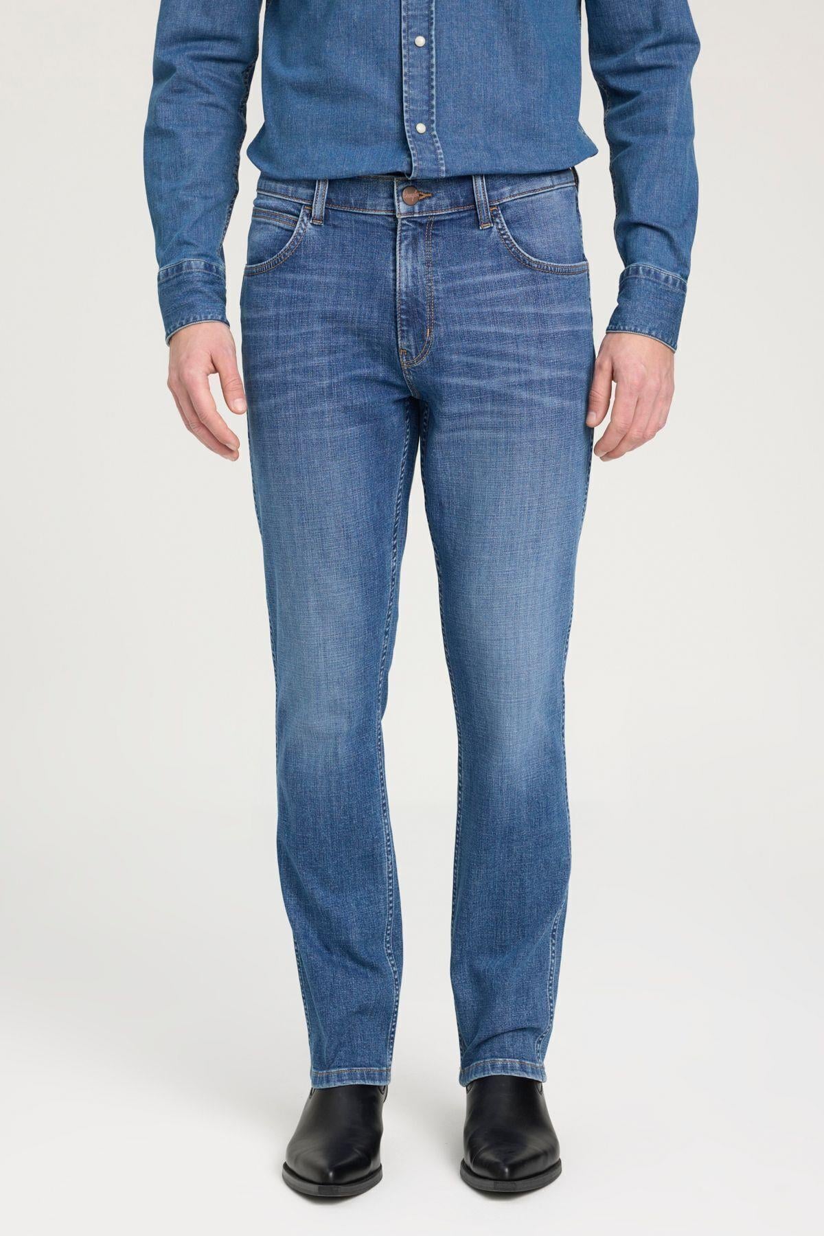 Wrangler Erkek Slim Fit Dar Paça Koyu Mavi Kot Pantolon - W12S084W83 - Wrangler - muk-W12S