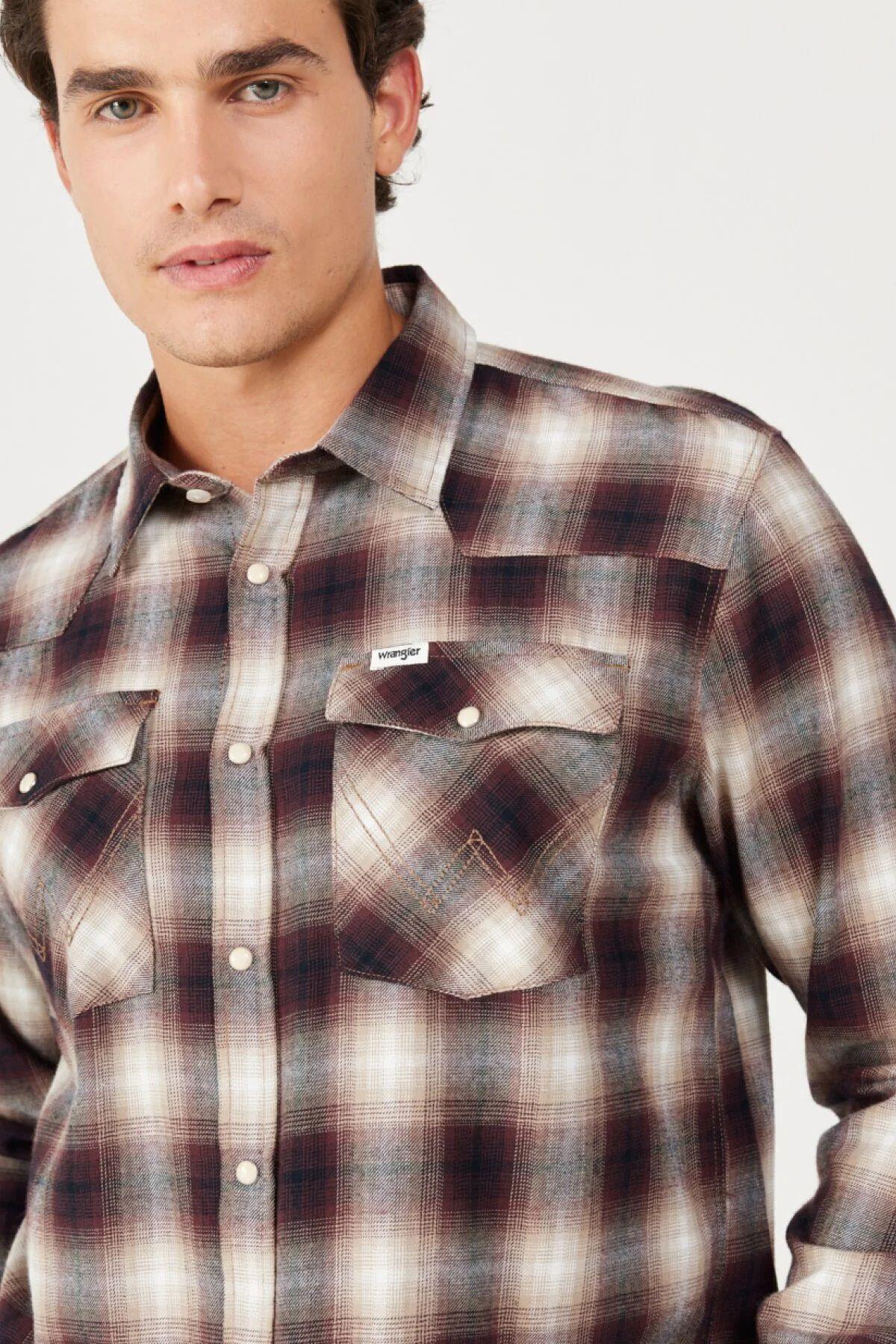 Wrangler Loose Fit Rahat Kesim Pamuklu Bej Bordo Ekoseli Erkek Gömlek - W556B3 - Wrangler - W556B3
