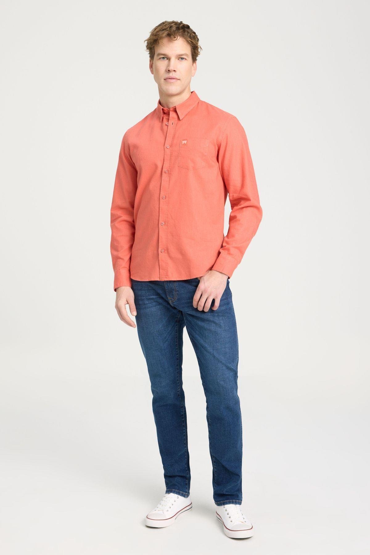 Wrangler Normal Kesim Turuncu Erkek Gömlek - W5MY205279 - Wrangler - muk-W5MY205279