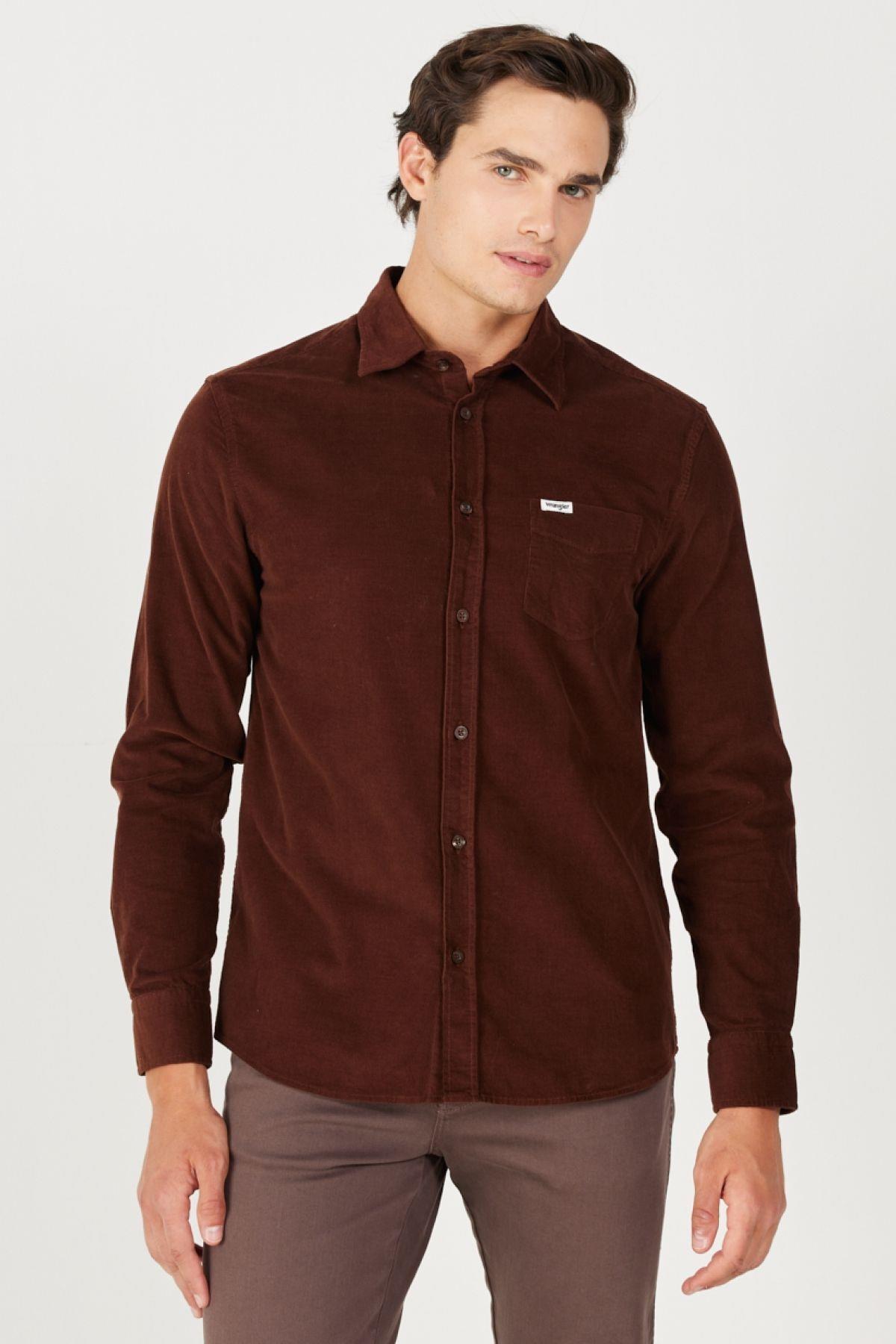 Wrangler Regular Fit %100 Pamuk Kadife Bordo Uzun Kollu Gömlek - W5A14AH44 - Wrangler - W5A14AH44