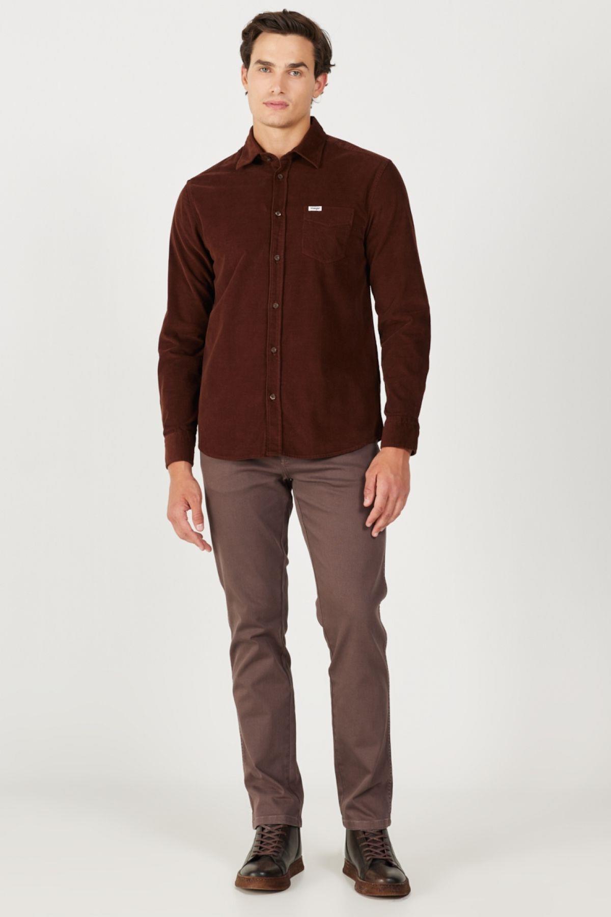 Wrangler Regular Fit %100 Pamuk Kadife Bordo Uzun Kollu Gömlek - W5A14AH44 - Wrangler - W5A14AH44
