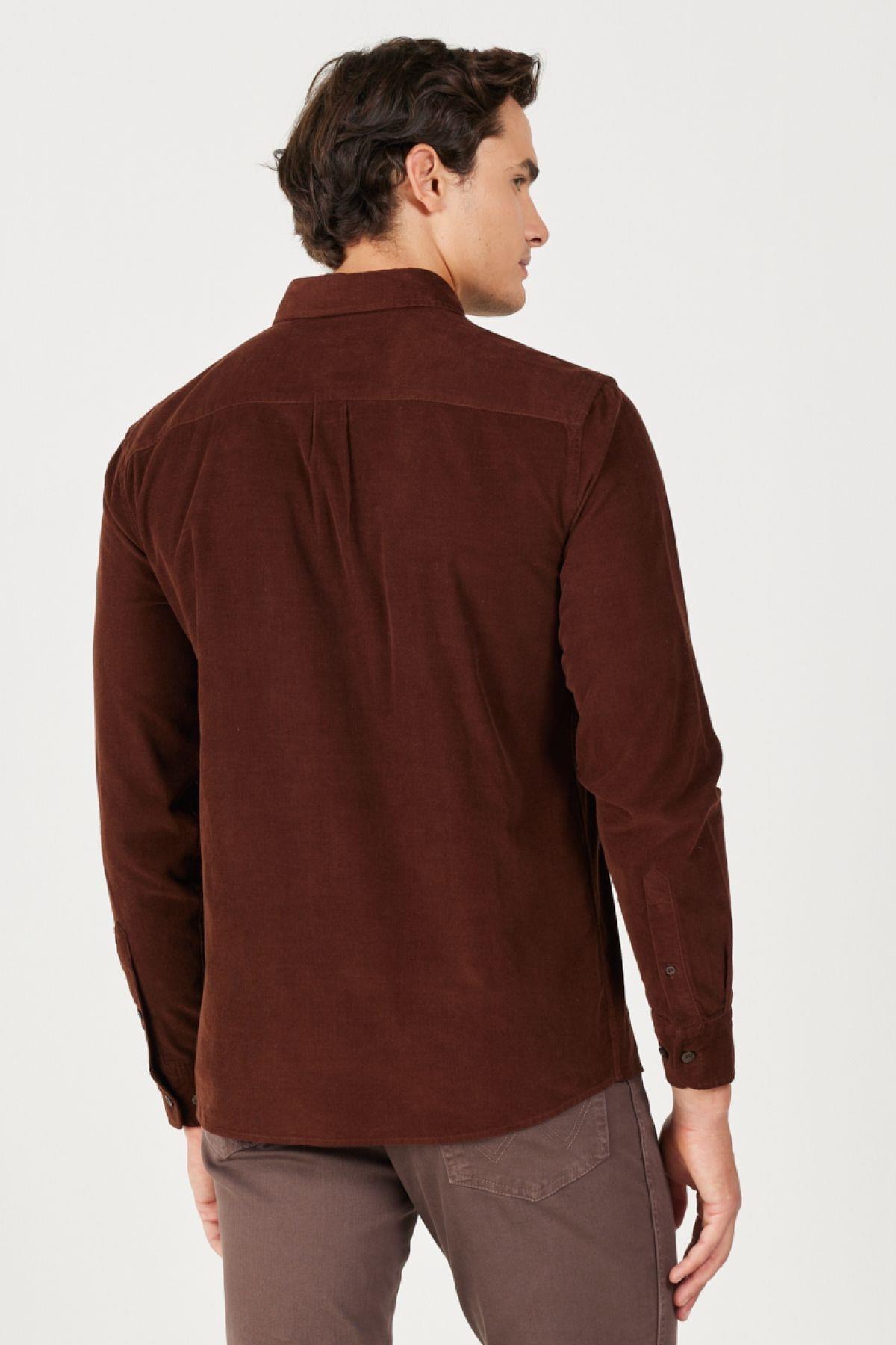 Wrangler Regular Fit %100 Pamuk Kadife Bordo Uzun Kollu Gömlek - W5A14AH44 - Wrangler - W5A14AH44