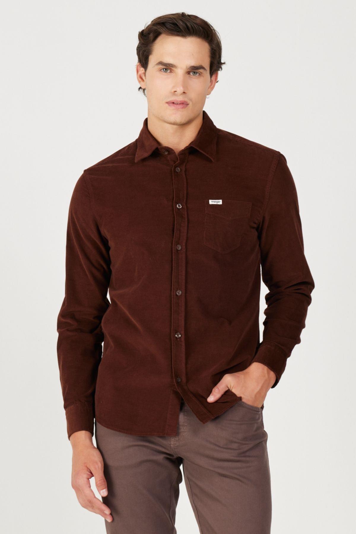Wrangler Regular Fit %100 Pamuk Kadife Bordo Uzun Kollu Gömlek - W5A14AH44 - Wrangler - W5A14AH44