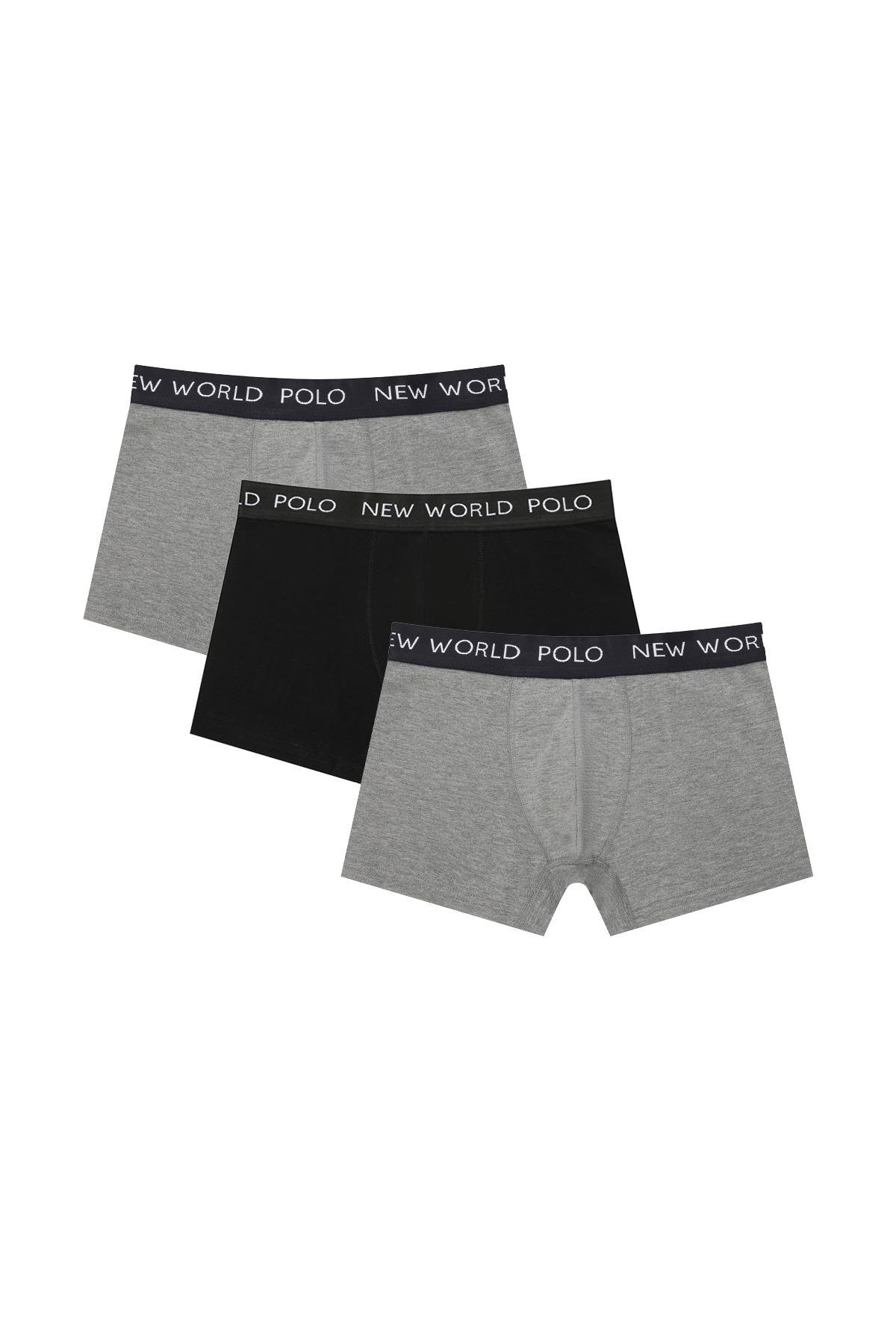 Basic 3'lü Boxer Gri-Siyah-Gri Likralı Boxer Set 23SSM1001