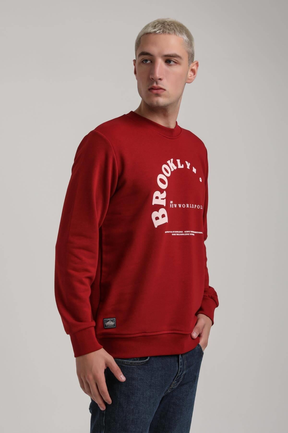 Bisiklet Yaka Bordo Slim Fit Sweatshirt 24FWM60172