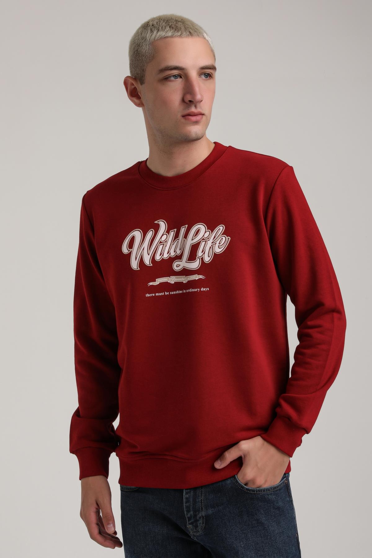 Bisiklet Yaka Bordo Slim Fit Sweatshirt 24FWM60195