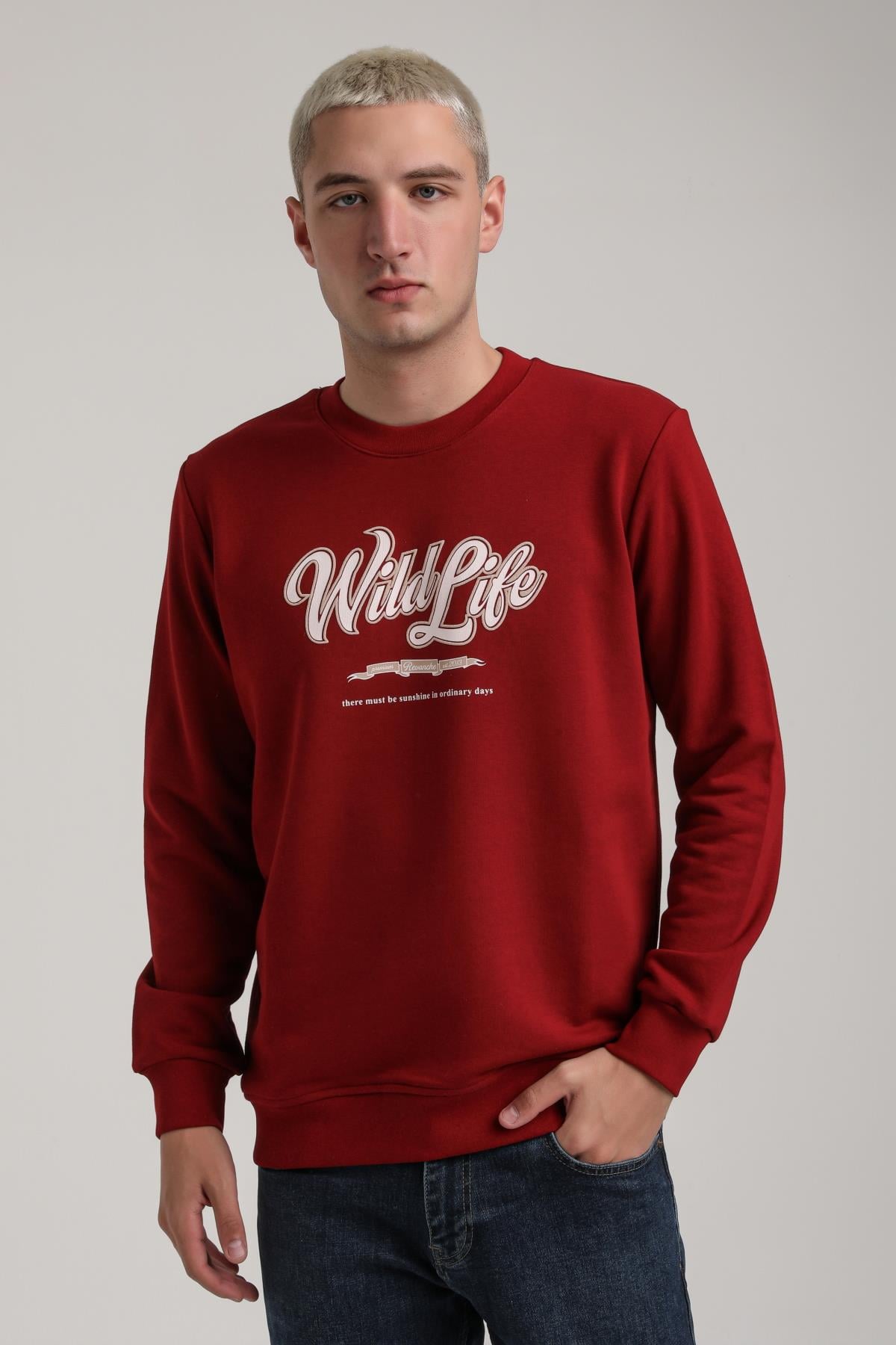 Bisiklet Yaka Bordo Slim Fit Sweatshirt 24FWM60195