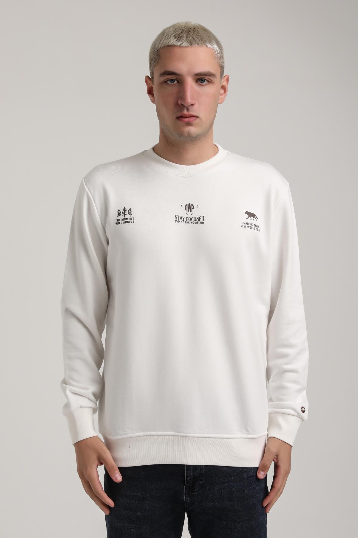 Bisiklet Yaka Ekru Slim Fit Sweatshirt 24FWM60188
