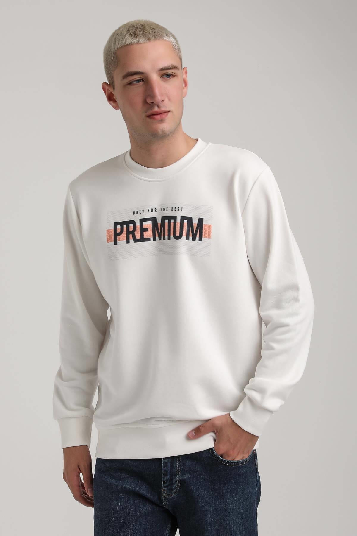 Bisiklet Yaka Ekru Slim Fit Sweatshirt 24FWM60174