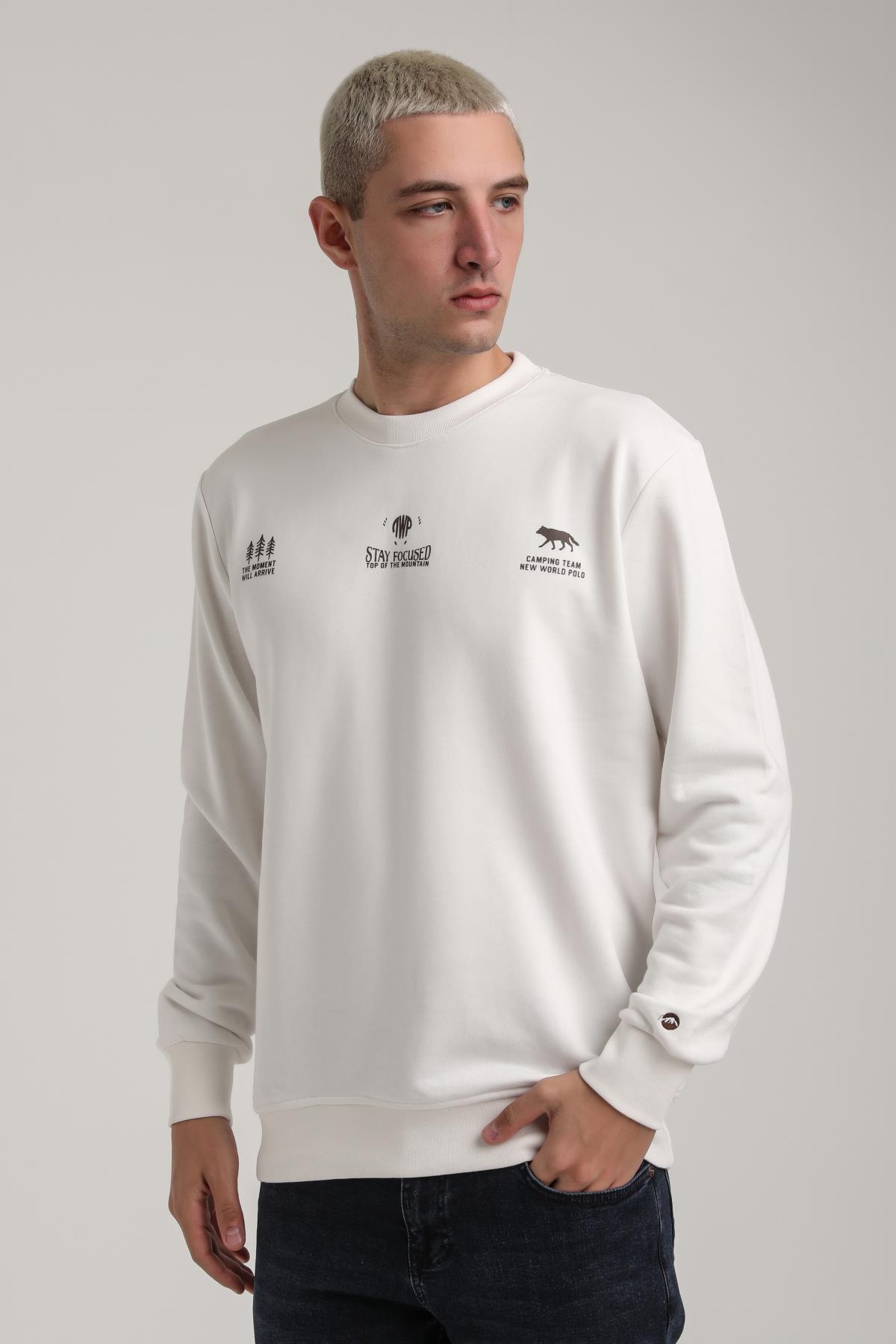 Bisiklet Yaka Ekru Slim Fit Sweatshirt 24FWM60188