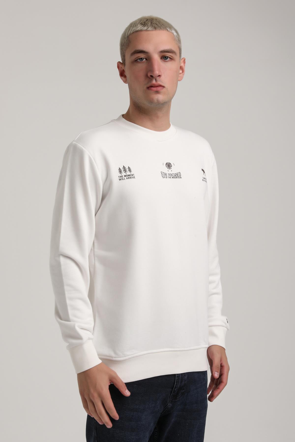 Bisiklet Yaka Ekru Slim Fit Sweatshirt 24FWM60188