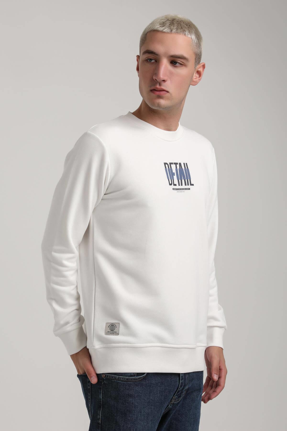 Bisiklet Yaka Ekru Slim Fit Sweatshirt 24FWM60173