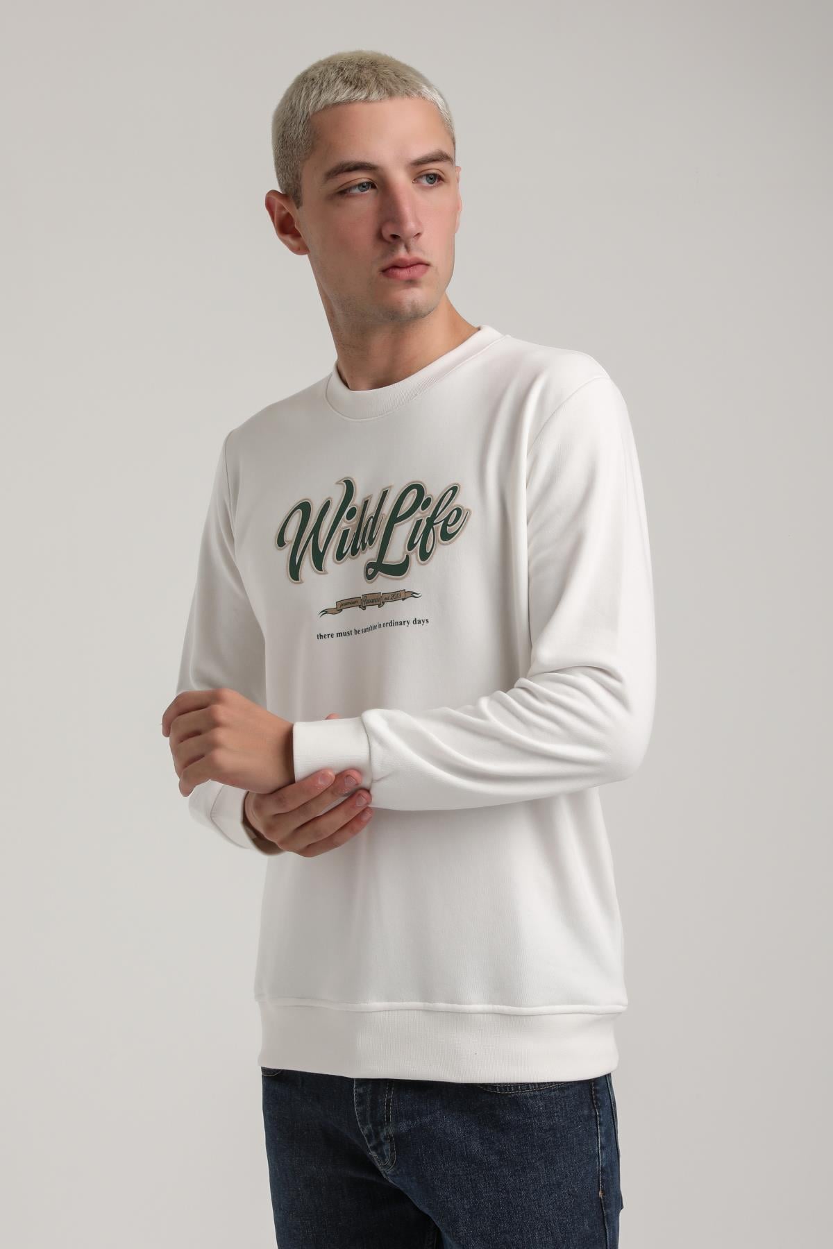 Bisiklet Yaka Ekru Slim Fit Sweatshirt 24FWM60195