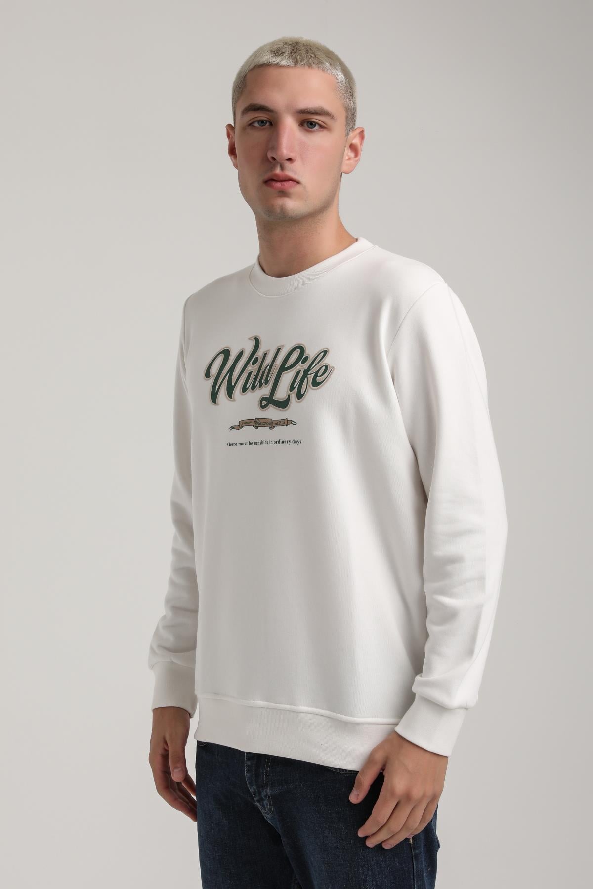 Bisiklet Yaka Ekru Slim Fit Sweatshirt 24FWM60195