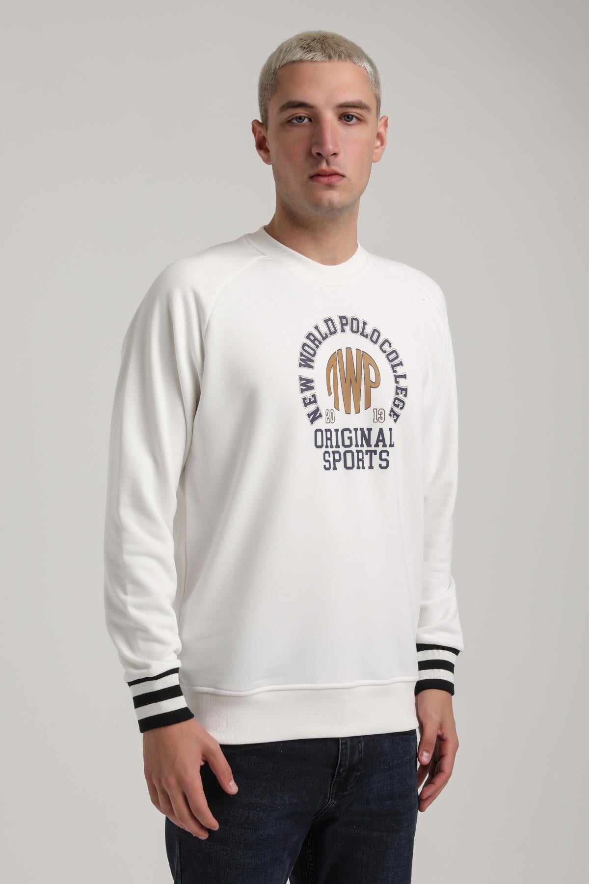Bisiklet Yaka Ekru Slim Fit Sweatshirt 24FWM60187