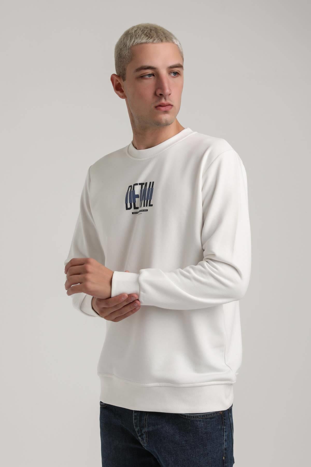 Bisiklet Yaka Ekru Slim Fit Sweatshirt 24FWM60173