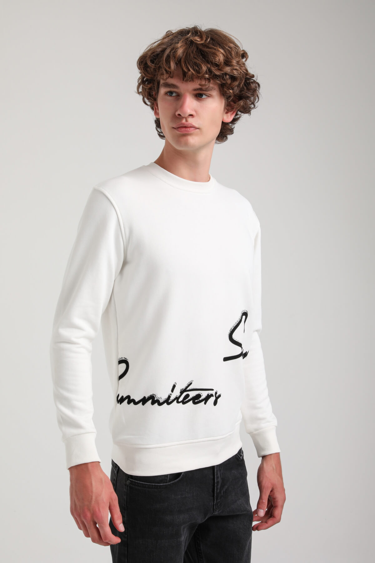 Bisiklet Yaka Ekru Slim Fit Sweatshirt 23FWM60150