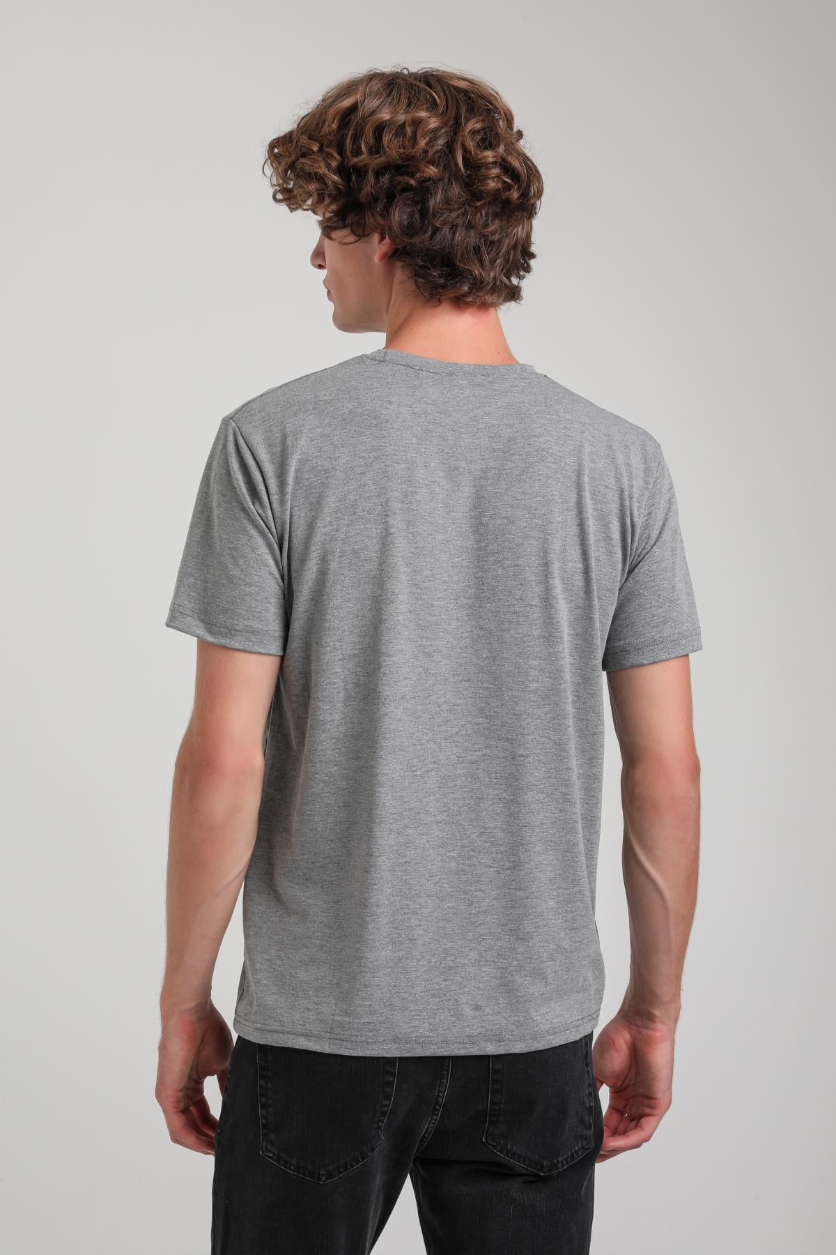 Bisiklet Yaka Gri Melanj Basic Pamuklu Slim Fit  24SSM20339