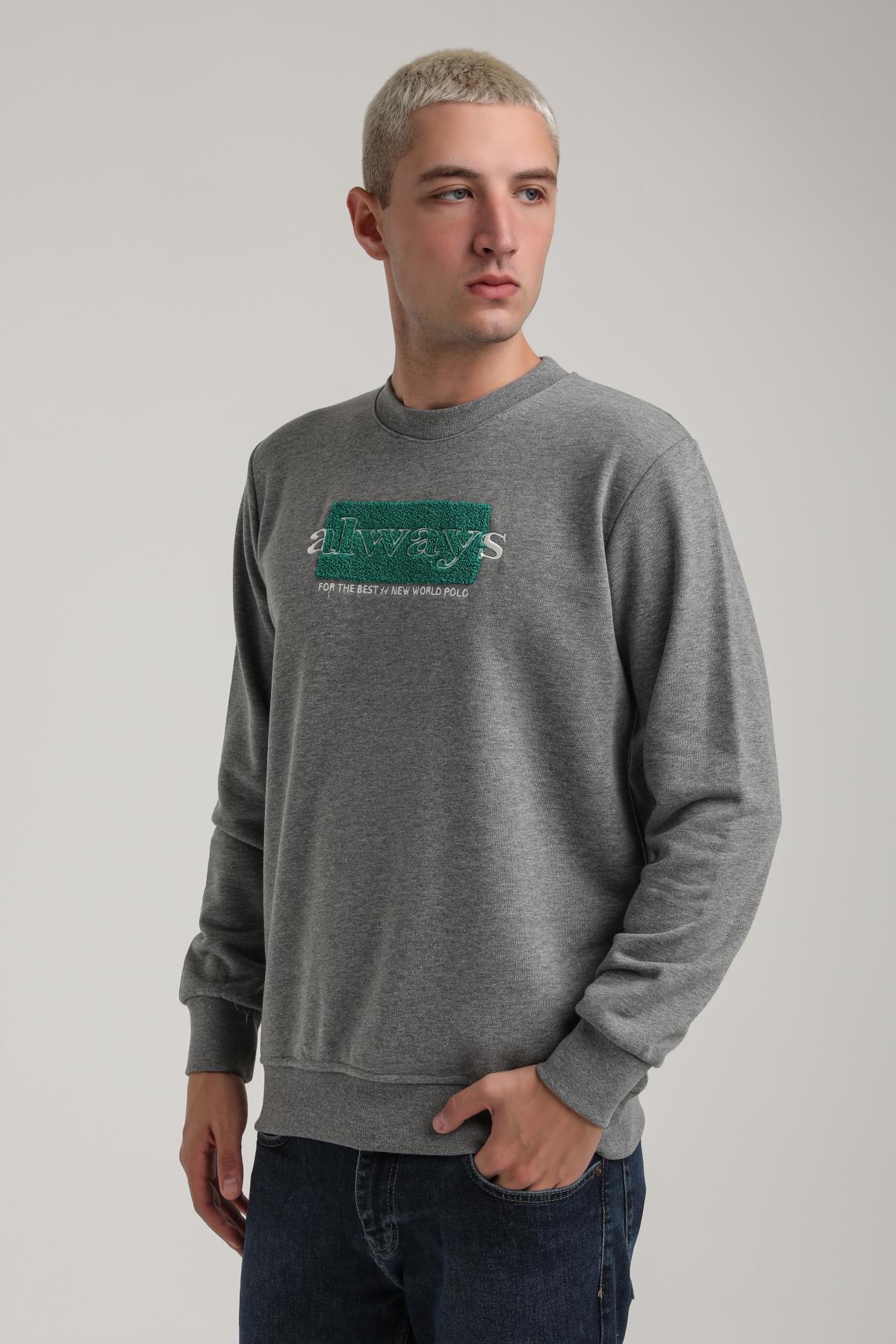 Bisiklet Yaka Gri Melanj Slim Fit Sweatshirt 24FWM60201