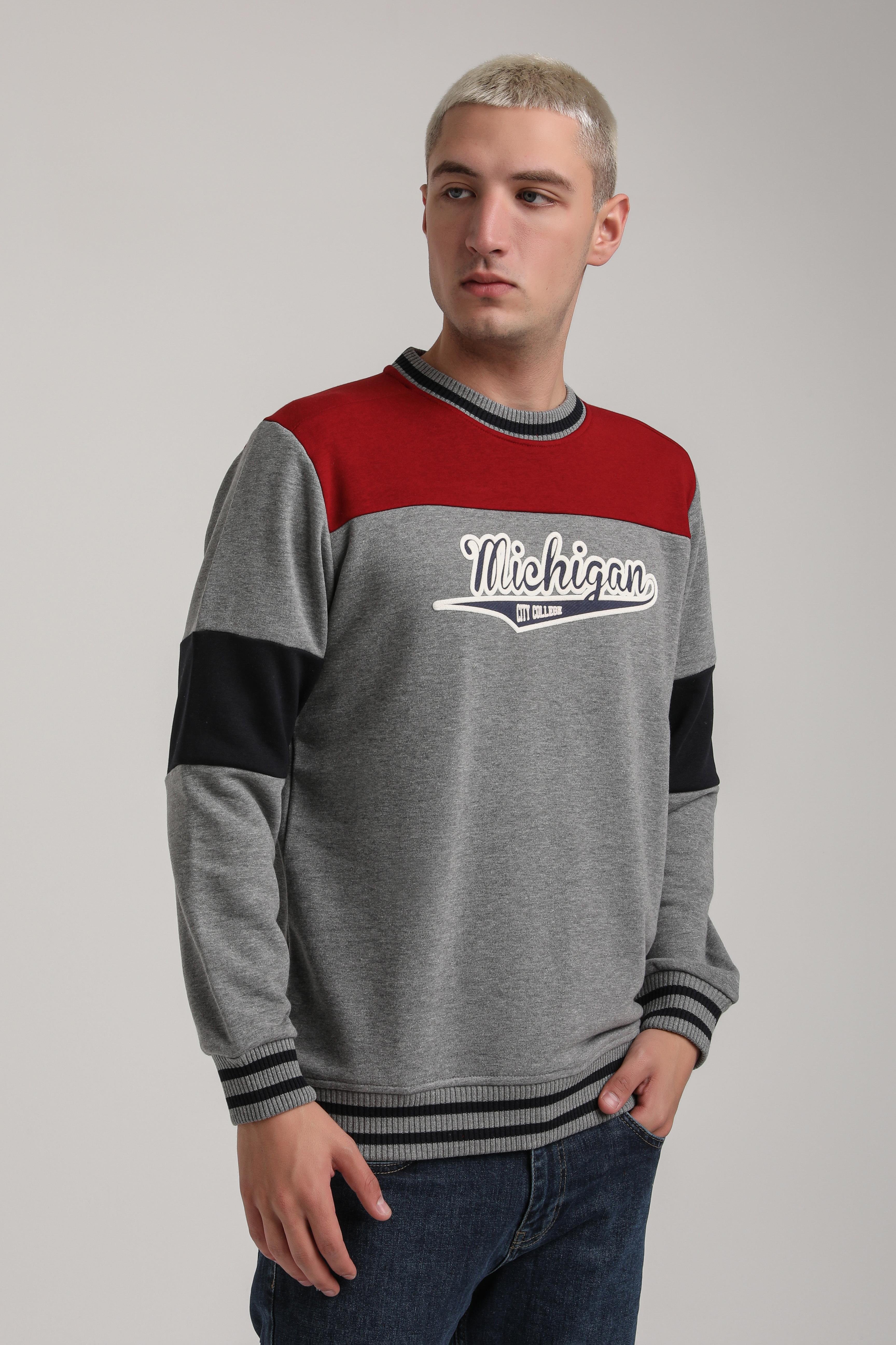 Bisiklet Yaka Gri Melanj Slim Fit Sweatshirt 24FWM60192