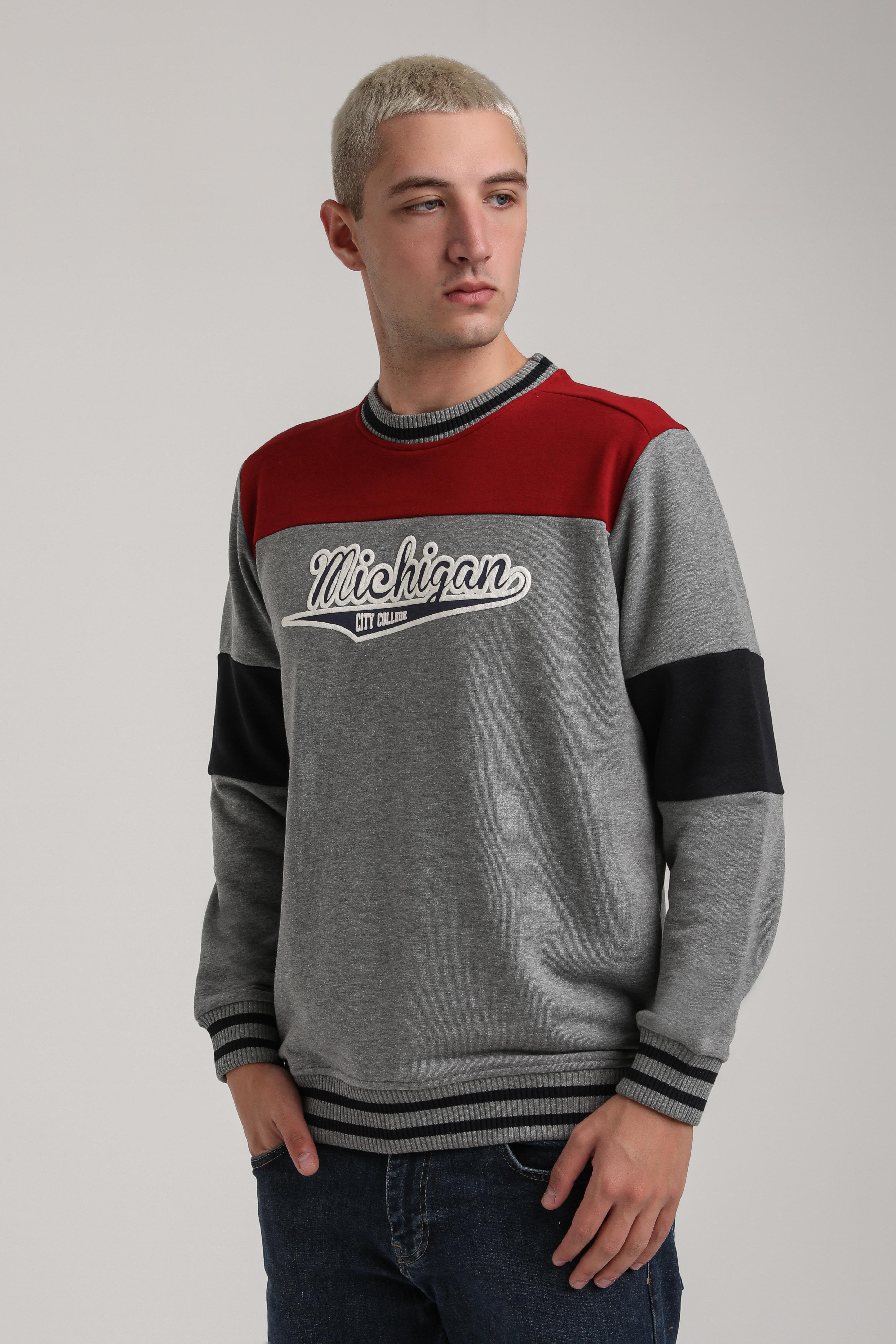 Bisiklet Yaka Gri Melanj Slim Fit Sweatshirt 24FWM60192