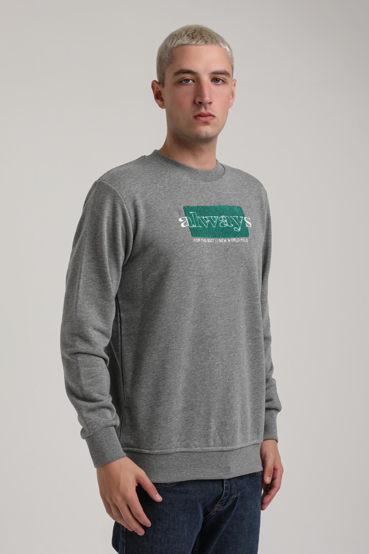 Bisiklet Yaka Gri Melanj Slim Fit Sweatshirt 24FWM60201