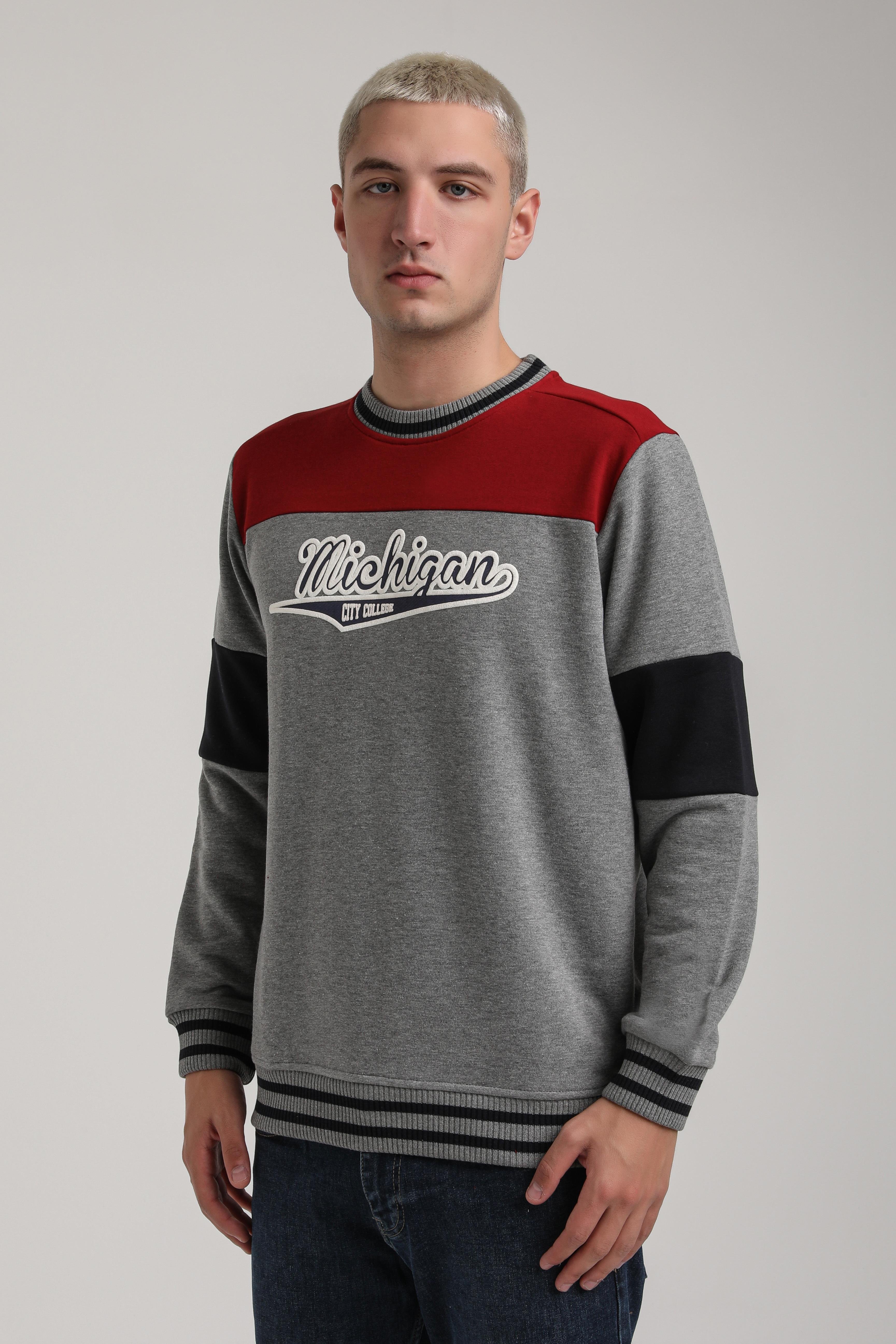 Bisiklet Yaka Gri Melanj Slim Fit Sweatshirt 24FWM60192