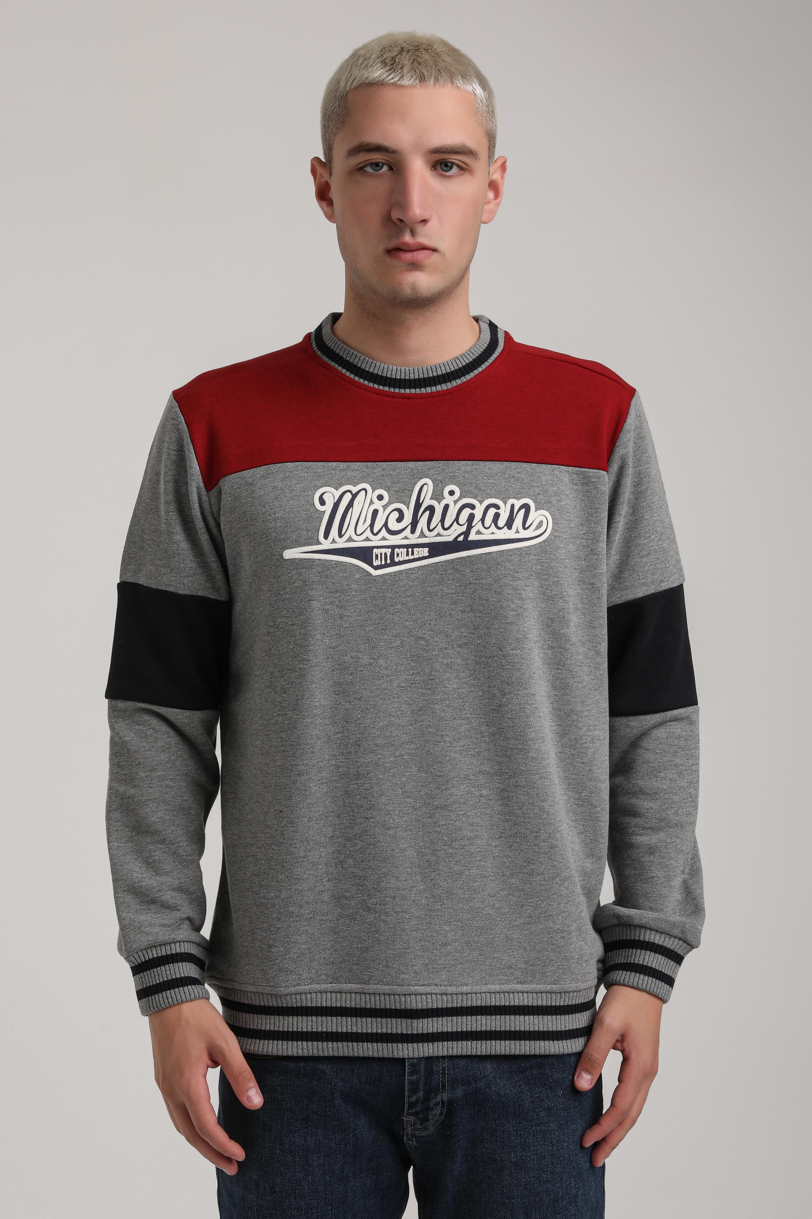 Bisiklet Yaka Gri Melanj Slim Fit Sweatshirt 24FWM60192