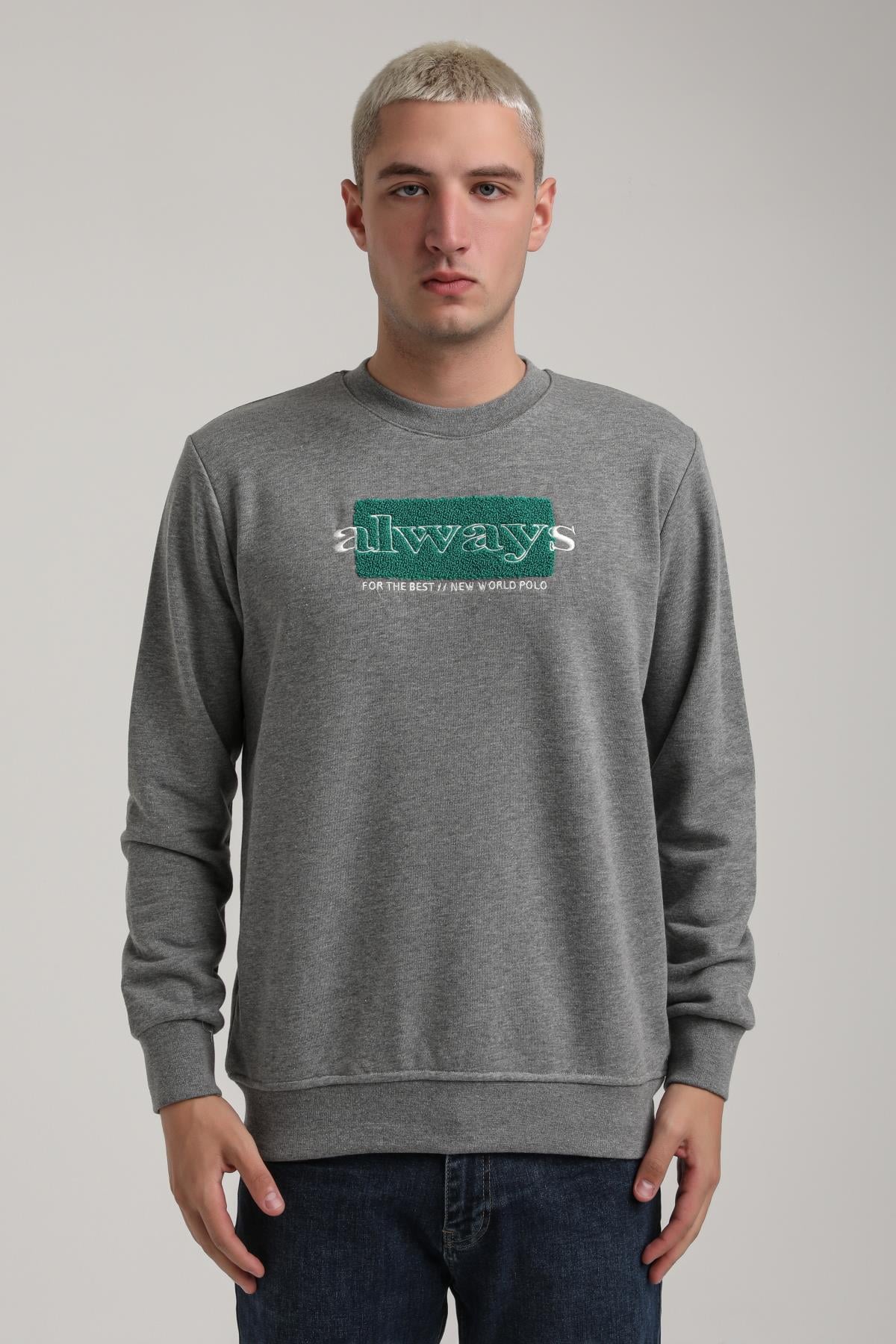 Bisiklet Yaka Gri Melanj Slim Fit Sweatshirt 24FWM60201
