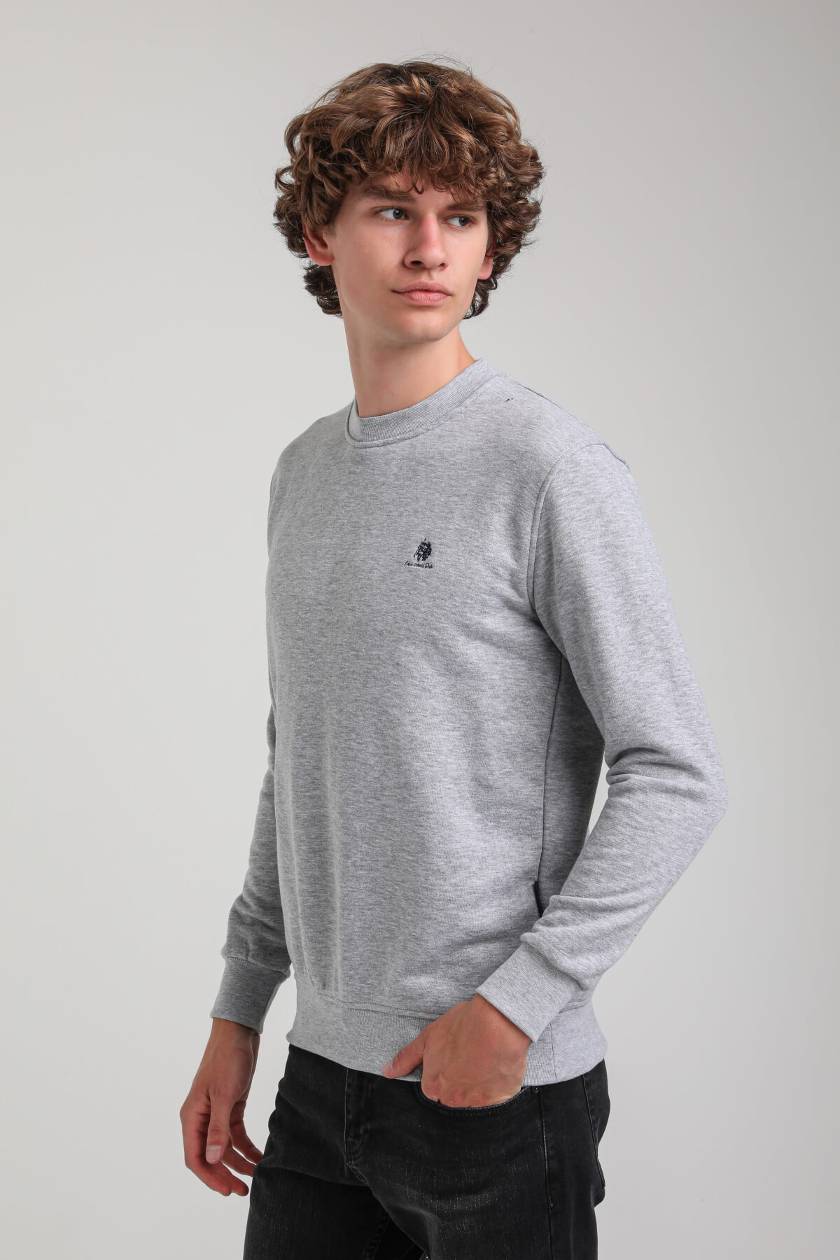 Bisiklet Yaka Gri Regular Custom Sweatshirt 23FWM60141