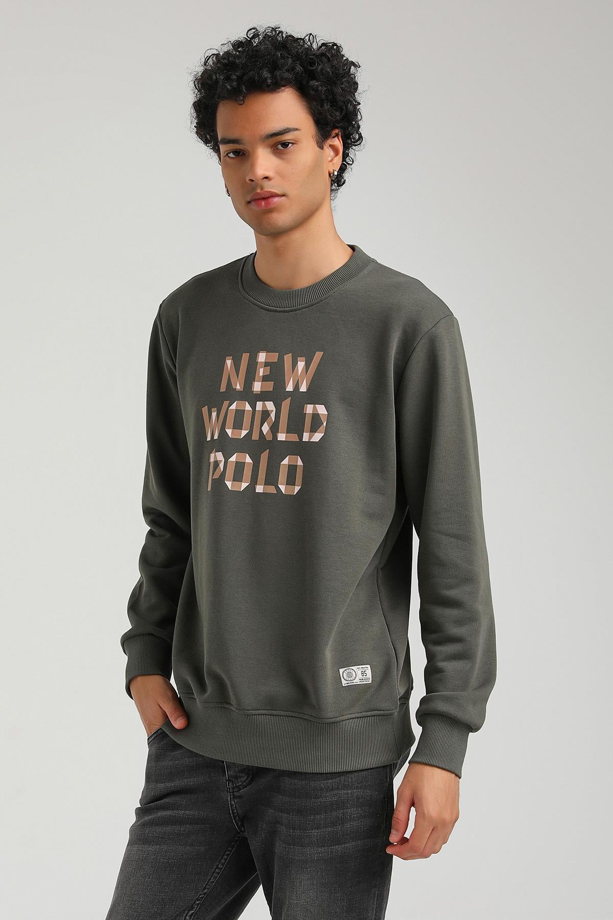 Bisiklet Yaka Haki Slim Fit Sweatshirt 23FWM60161