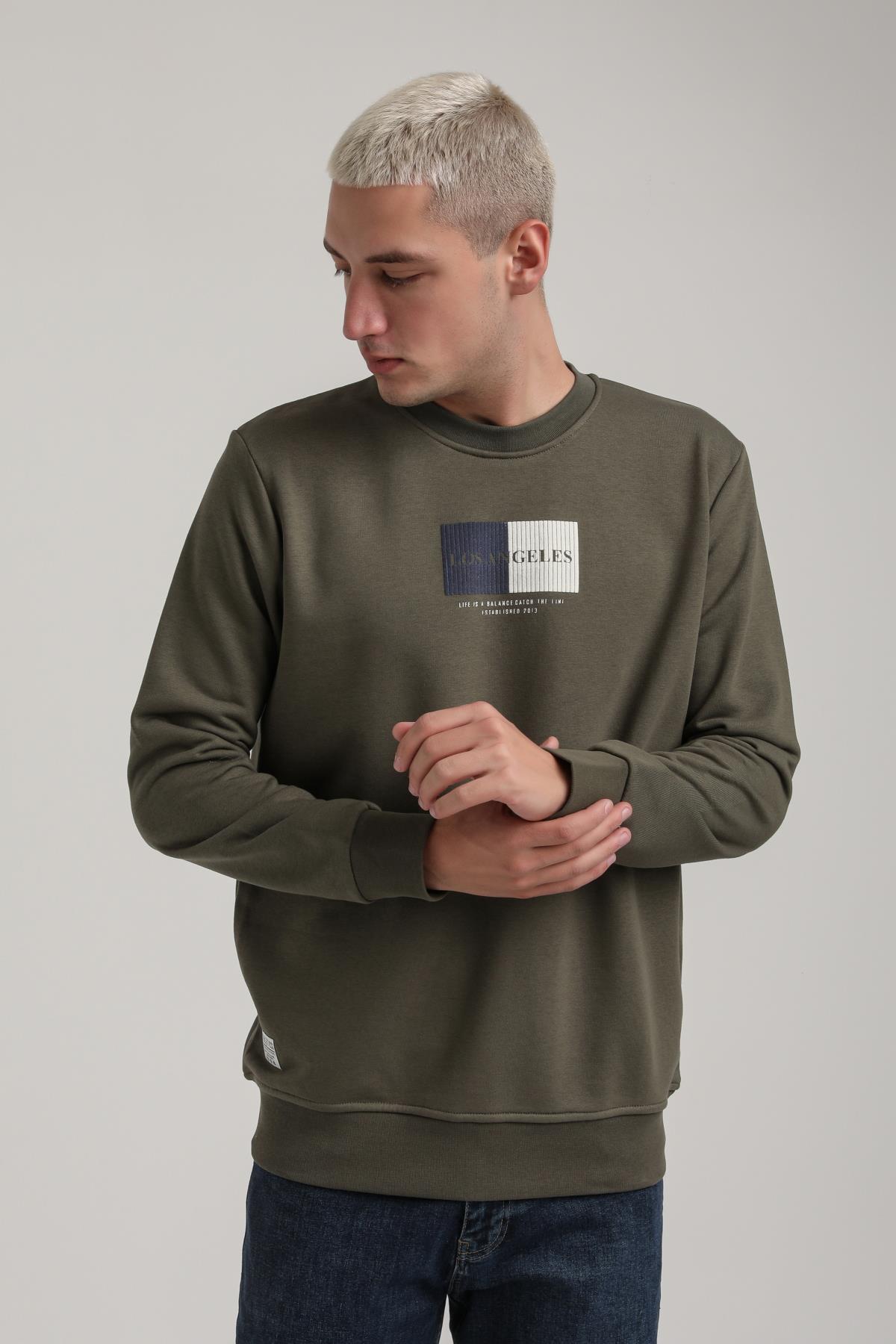 Bisiklet Yaka Haki Slim Fit Sweatshirt 24FWM60182