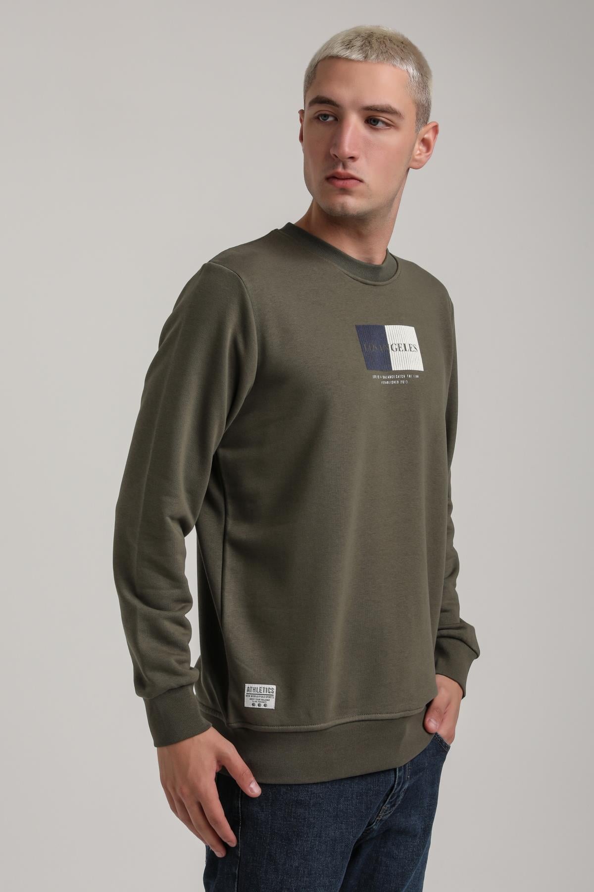 Bisiklet Yaka Haki Slim Fit Sweatshirt 24FWM60182
