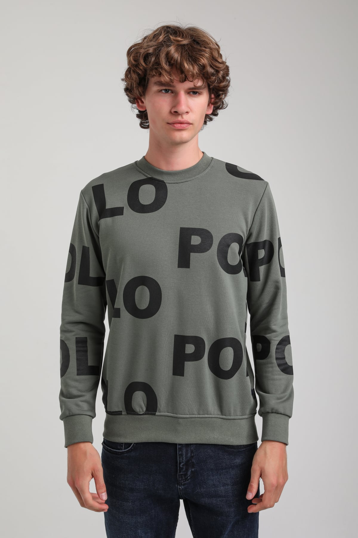 Bisiklet Yaka Haki Slim Fit Sweatshirt 23FWM60169